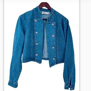 Cactus Flower Denim Jacket Womens Blue Bolero  Cropped  Size M